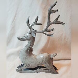 Silver Gray Christmas Reindeer Fabricated Galvanized Metal Figurine